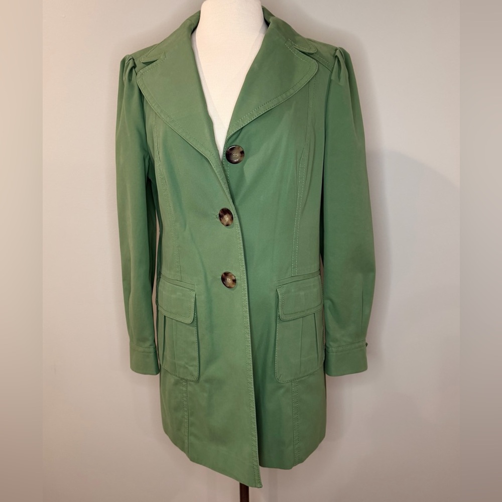 Ann Taylor Green Trench Coat with Waist Tie - Picture 3 of 4